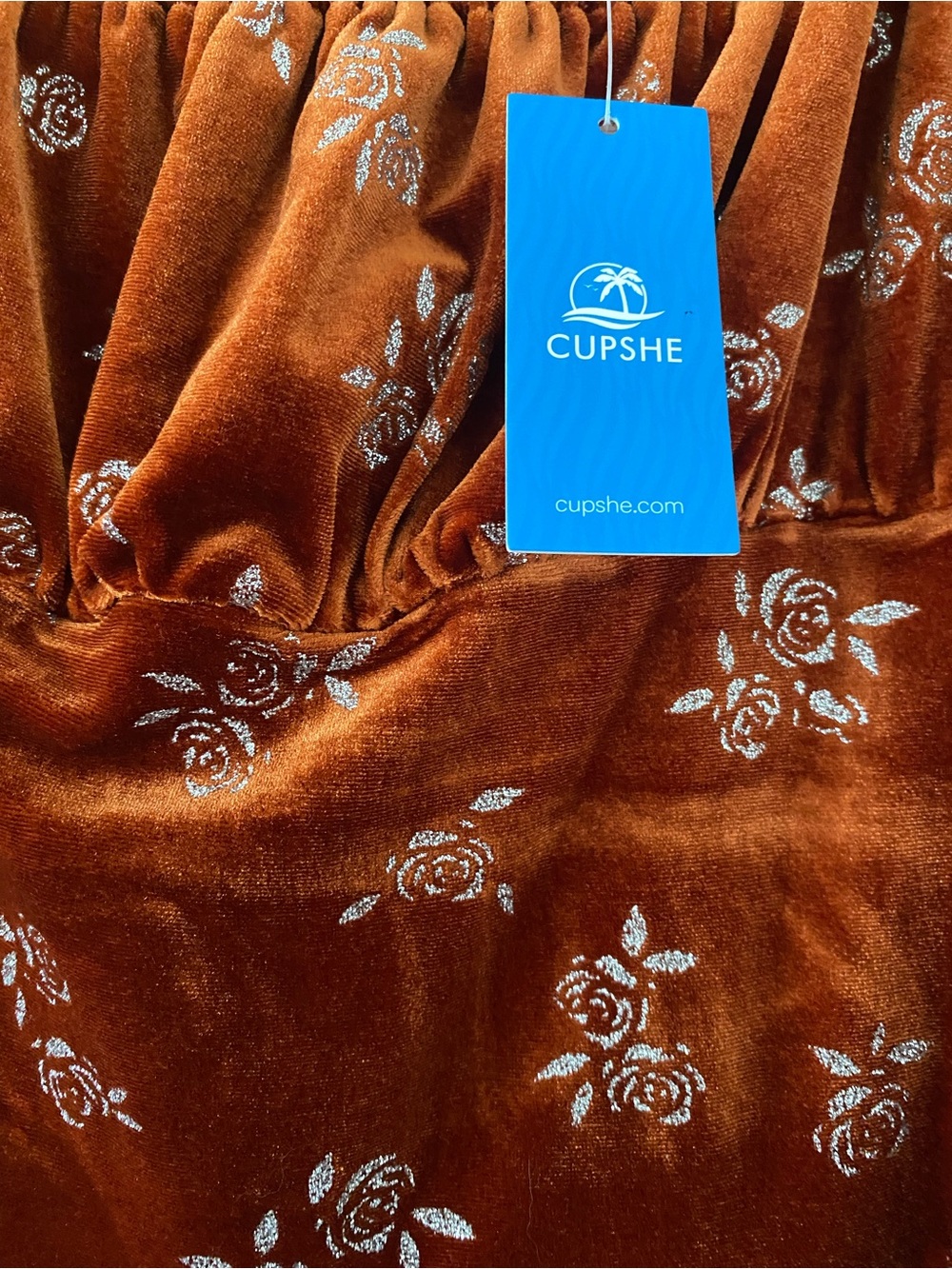 New Cupshe Velvet Glow Floral Mini Dress Women’s Size Medium Cottagecore Boho - Picture 3 of 5